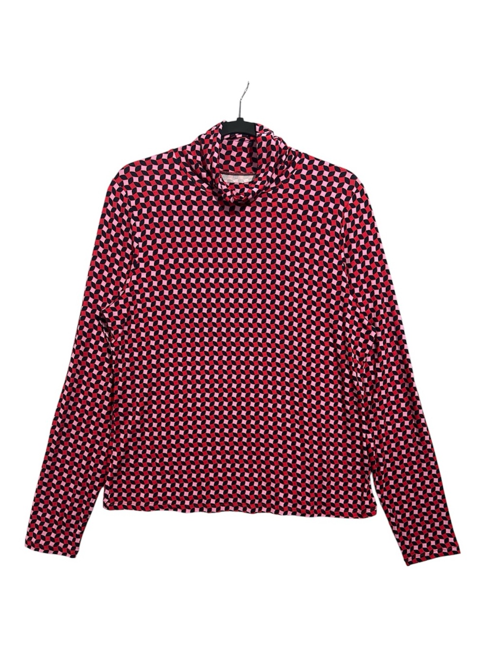Boden Polly Top Women’s US 16/18 Red Pink Pattern Jersey Turtleneck T1647